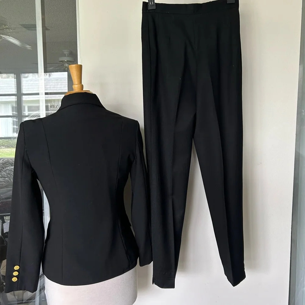 Black Womens Pantsuit with Gold Buttons - Classic Blazer & Trousers - Picture 10 of 11